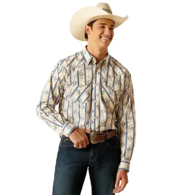 10048540 Ariat Men's Preston Long Sleeve Snap Shirt - Tan and Blue Print 10048540 Ariat Men's Preston Long Sleeve Snap Shirt - Tan and Blue Print