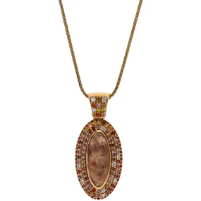 14K Yellow Gold Oval Sandstone Sapphires Garnets and Diamonds Pendant Necklace 14K Yellow Gold Oval Sandstone Sapphires Garnets and Diamonds Pendant Necklace