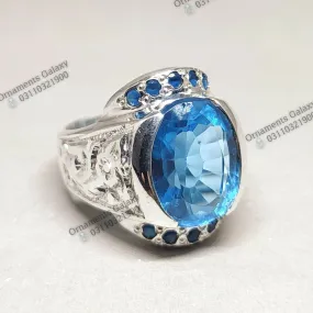 16 CT London Blue Topaz Ring, Topaz Silver Ring, Mens Topaz Ring, Handmade Blue Topaz Engraved Design Ring, Gift For Him 16 CT London Blue Topaz Ring, Topaz Silver Ring, Mens Topaz Ring, Handmade Blue Topaz Engraved Design Ring, Gift For Him
