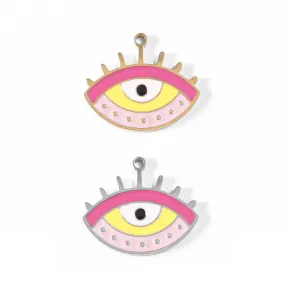 18K Gold PVD Stainless Steel Epoxy Pink and Yellow Evil Eye Charm / PDL0010 18K Gold PVD Stainless Steel Epoxy Pink and Yellow Evil Eye Charm / PDL0010