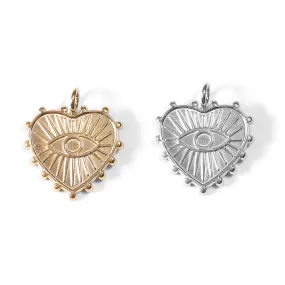 18K Gold PVD Stainless Steel Textured Heart Evil Eye Charm / PDL0054 18K Gold PVD Stainless Steel Textured Heart Evil Eye Charm / PDL0054