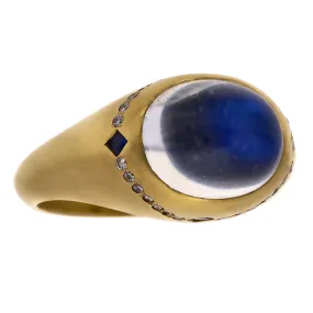 18K Yellow Gold Moonstone, Sapphire, and Diamond Ring 18K Yellow Gold Moonstone, Sapphire, and Diamond Ring