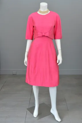 1960s Hot Pink Empire Wiggle Dress with Matching Bow Bolero 1960s Hot Pink Empire Wiggle Dress with Matching Bow Bolero