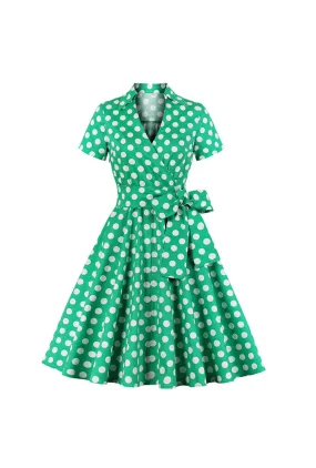 50's Green Polka Dot Belted Swing Dress 50's Green Polka Dot Belted Swing Dress