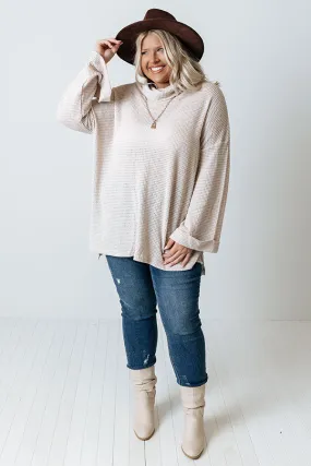 Acorn Kisses Waffle Knit Tunic In Beige Curves Acorn Kisses Waffle Knit Tunic In Beige Curves