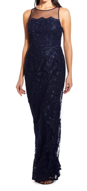 Adrianna Papell AP1E204699 Sleeveless Illusion Long Floral Lace Dress Adrianna Papell AP1E204699 Sleeveless Illusion Long Floral Lace Dress