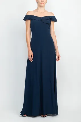 Adrianna Papell AP1E208290 Off Shoulder Ruffled  Solid Formal Dress Adrianna Papell AP1E208290 Off Shoulder Ruffled  Solid Formal Dress