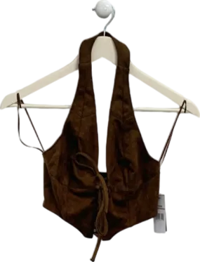 AFRM Mocha Brown Suede Lace-Up Halter Top UK XS AFRM Mocha Brown Suede Lace-Up Halter Top UK XS