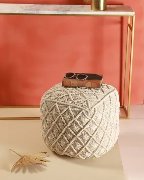 Ajeer White Ottomon Cotton Pouf | 17 x 17 inches Ajeer White Ottomon Cotton Pouf | 17 x 17 inches