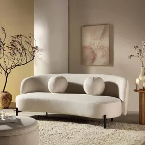 Amboise 3-Seater Curved Sofa with Ball Cushions, Beige Linen Blend Amboise 3-Seater Curved Sofa with Ball Cushions, Beige Linen Blend