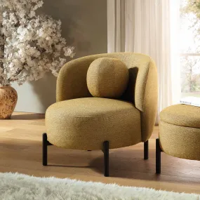 Amboise Armchair with Ball Cushion, Marigold Textured Fabric Amboise Armchair with Ball Cushion, Marigold Textured Fabric