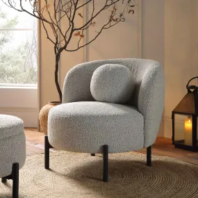 Amboise Armchair with Ball Cushion, Mist Grey Boucle Amboise Armchair with Ball Cushion, Mist Grey Boucle