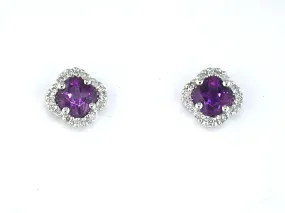 Amethyst and Diamond Clover Design Stud Earrings Amethyst and Diamond Clover Design Stud Earrings