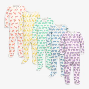 Animal friends organic zip footie 5-pack gift set Animal friends organic zip footie 5-pack gift set