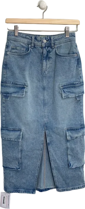Anthropologie Pilcro Blue Denim Cargo Midi Skirt UK 2 Anthropologie Pilcro Blue Denim Cargo Midi Skirt UK 2