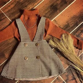 Autumn Chic Girls 2-Piece Turtleneck Top and Plaid Suspender Skirt Set for Kids 1-6Y Autumn Chic Girls 2-Piece Turtleneck Top and Plaid Suspender Skirt Set for Kids 1-6Y
