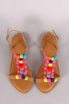 Bamboo Cluster Pom Pom Open Toe Flat Sandal Bamboo Cluster Pom Pom Open Toe Flat Sandal