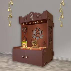 Beautiful Lotus Pattern Floor Temple with Spacious Wooden Shelf & Inbuilt Focus Light- Brown Finish Beautiful Lotus Pattern Floor Temple with Spacious Wooden Shelf & Inbuilt Focus Light- Brown Finish
