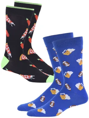 Beer Football And Pizza 2 Pack Mens Novelty Crazy Dress Crew Socks Beer Football And Pizza 2 Pack Mens Novelty Crazy Dress Crew Socks