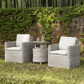 Bellagio Round Wicker Bistro Set with Rising Side Table, Light Grey Bellagio Round Wicker Bistro Set with Rising Side Table, Light Grey