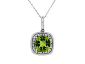 Bezel Set Peridot and Diamond Halo Pendant Bezel Set Peridot and Diamond Halo Pendant