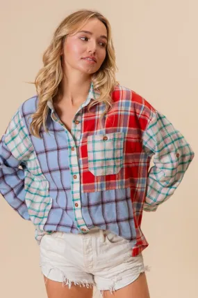 BiBi Color Block Plaid Button Down Shirt BiBi Color Block Plaid Button Down Shirt