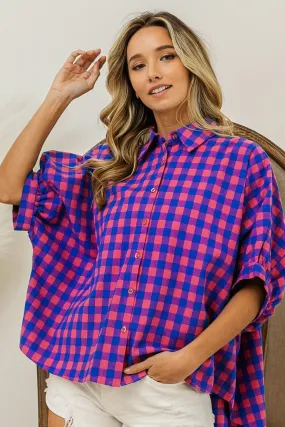 BiBi Plaid Button Up Dolman Sleeve Shirt BiBi Plaid Button Up Dolman Sleeve Shirt