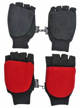 Black & Red 2-Pack Men's Convertible Fingerless Gloves With Mitten Cover Black & Red 2-Pack Men's Convertible Fingerless Gloves With Mitten Cover