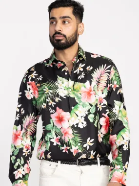 Black Botanical Print Silk Twill Shirt Black Botanical Print Silk Twill Shirt