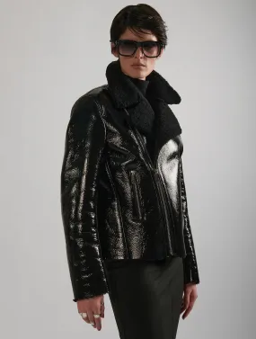 Black naplack shearling biker jacket Black naplack shearling biker jacket