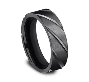 Black Titanium 7mm Comfort-Fit Swirl Pattern Design Ring Black Titanium 7mm Comfort-Fit Swirl Pattern Design Ring
