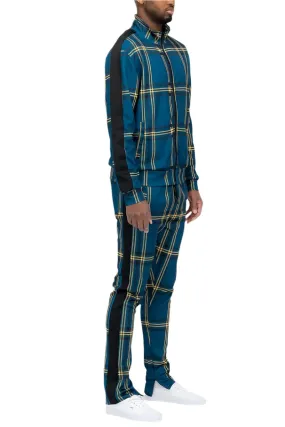 Blue Yellow Black Plaid Track Jacket and Pant Set Mens Blue Yellow Black Plaid Track Jacket and Pant Set Mens