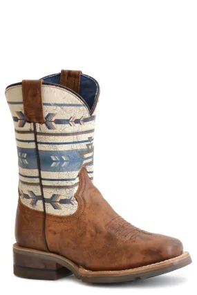Boys Roper Burnish Tan Square Toe Boot w/ Native Design On Shaft Boys Roper Burnish Tan Square Toe Boot w/ Native Design On Shaft