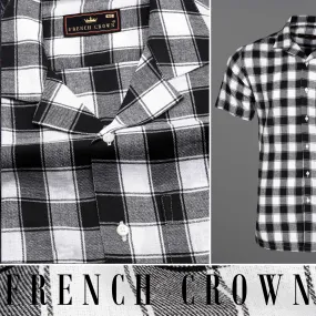 Bright White and Black Checked Dobby Textured Premium Giza Cotton Shirt Bright White and Black Checked Dobby Textured Premium Giza Cotton Shirt