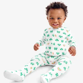 Clearance baby organic zip footie in lucky clovers Clearance baby organic zip footie in lucky clovers