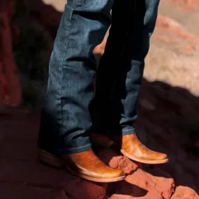 Corral Men's Horseman Toe Sand & Navy Blue Embroidered Boots Corral Men's Horseman Toe Sand & Navy Blue Embroidered Boots