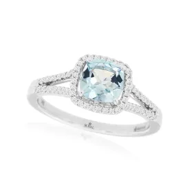 Cushion Aquamarine and Diamond Halo Design Ring Cushion Aquamarine and Diamond Halo Design Ring