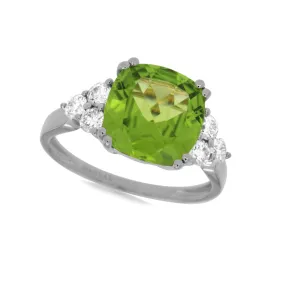 Cushion Shaped Peridot and Diamond Accented Ring Cushion Shaped Peridot and Diamond Accented Ring