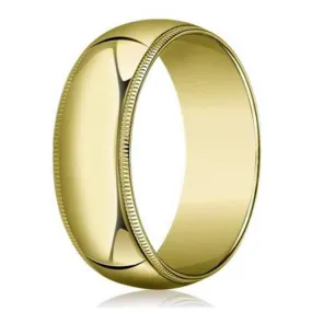 Designer 18K Yellow Gold Wedding Band for Men, Milgrain Edge | 8mm Designer 18K Yellow Gold Wedding Band for Men, Milgrain Edge | 8mm