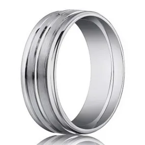 Designer Men's 18K White Gold Wedding Band, Mixed Finishes | 4mm Designer Men's 18K White Gold Wedding Band, Mixed Finishes | 4mm