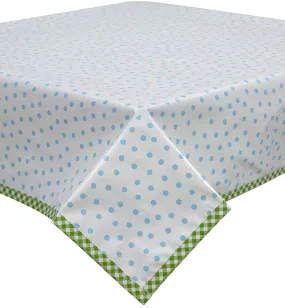 Dot Light Blue Oilcloth Tablecloth with Lime Gingham Trim Dot Light Blue Oilcloth Tablecloth with Lime Gingham Trim