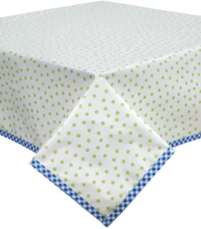 Dot Lime Oilcloth Tablecloth with Blue Gingham Trim Dot Lime Oilcloth Tablecloth with Blue Gingham Trim