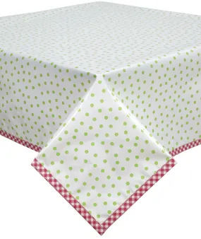 Dot Lime Oilcloth Tablecloth with Pink Gingham Trim Dot Lime Oilcloth Tablecloth with Pink Gingham Trim