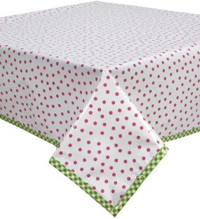 Dot Pink Oilcloth Tablecloth with Lime Gingham Trim Dot Pink Oilcloth Tablecloth with Lime Gingham Trim