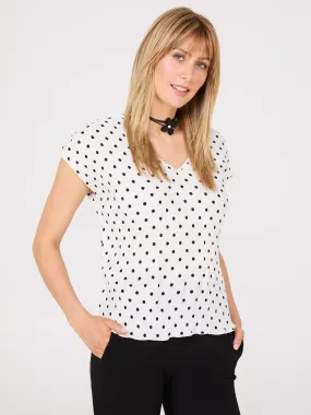 Dot Print V-Neck Pleated Top Dot Print V-Neck Pleated Top