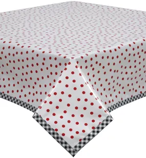 Dot Red Oilcloth Tablecloth with Black Gingham Trim Dot Red Oilcloth Tablecloth with Black Gingham Trim