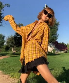 Embroidered Tasseled Plaid Shirt Embroidered Tasseled Plaid Shirt