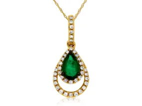 Emerald and Diamond Halo Open Teardrop Design Pendant Emerald and Diamond Halo Open Teardrop Design Pendant