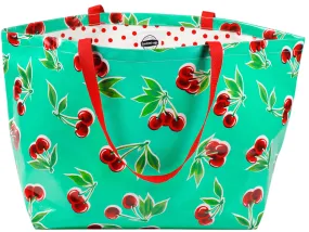 Extra Large Oilcloth Tote Bag Cherry Aqua Extra Large Oilcloth Tote Bag Cherry Aqua