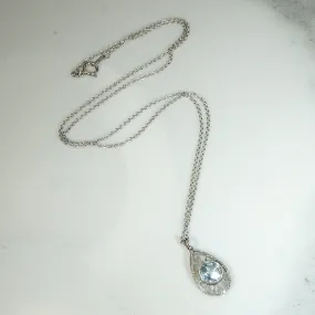 Frosty Aquamarine in Engraved Platinum Teardrop Pendant Frosty Aquamarine in Engraved Platinum Teardrop Pendant